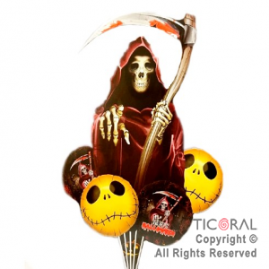 SET DE GLOBOS METALIZADO HALLOWEEN TERROR CALABERA 5 UNIDADES X 1